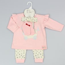 F12582: Baby Girls Puppy 4 Piece Outfit (0-6 Months)